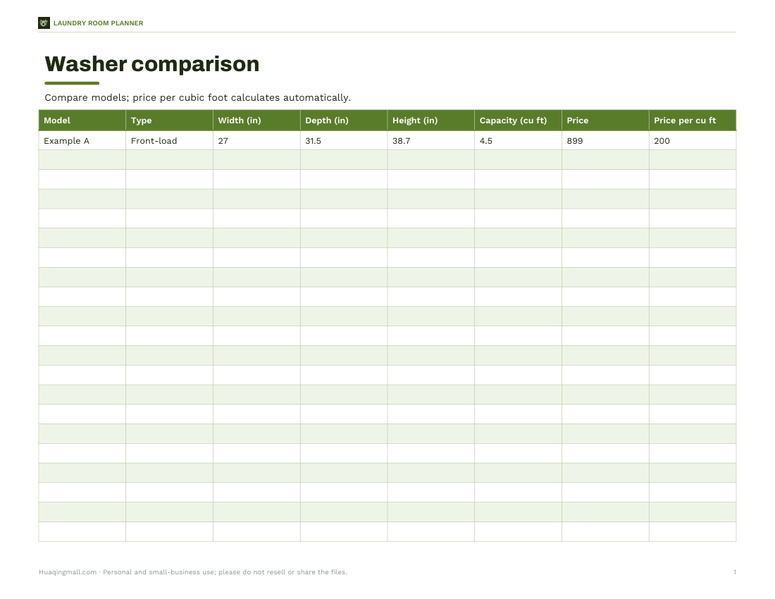 Preview of the first page of Comparison (XLSX)